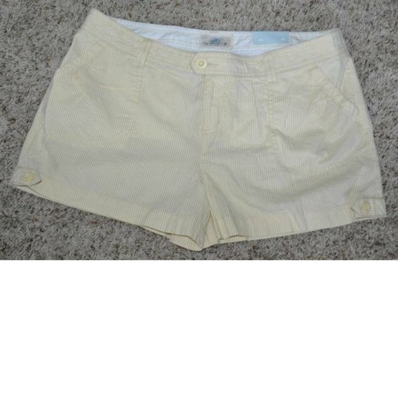 Womens Cotton Shorts SO Yellow Striped sz 5 Lowrise Button Tab Summer Jr Girls - Picture 1 of 2